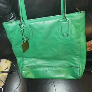 Emerald green leather Ralph Lauren tote